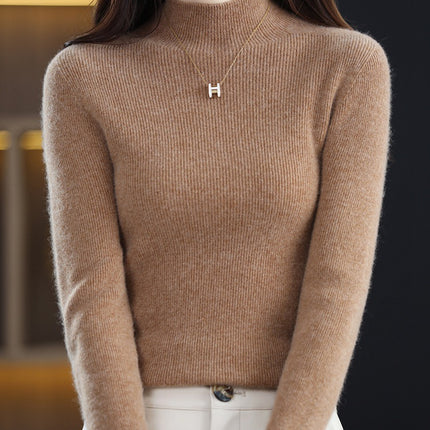 100 Wool Sweater Women's Half-turtleneck Autumn and Winter First-Line Reais Slim-Fit Long-Sleeved Pullover Knitted Base Red Sweater