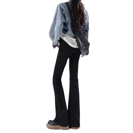 Black High-Waist Micro-Raise Jeans Women's Trendy All-Match New Slim-Fit Hip Slimming Stretch Horseshoe Pants