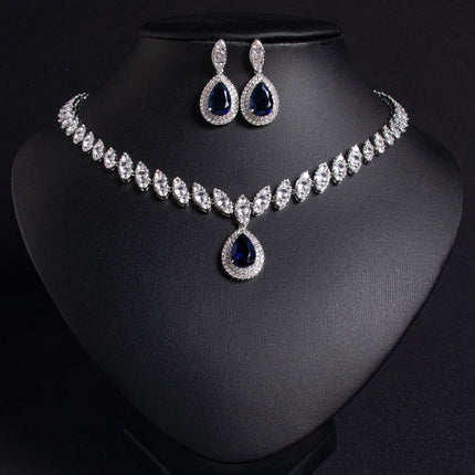 European and American Popular Bridal suit Water Drop Necklace Shake Tone Same Zircon Tassel Earrings Wedding Jewelry Accessories