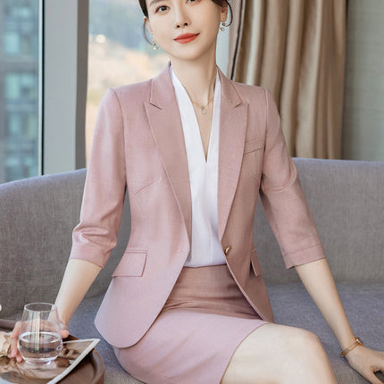 Grey Suit Jacket Women's Spring and Autumn Thin Elegant Goddess Style Seven-point Sleeve Casual Small Suit Dress Professional Suit
