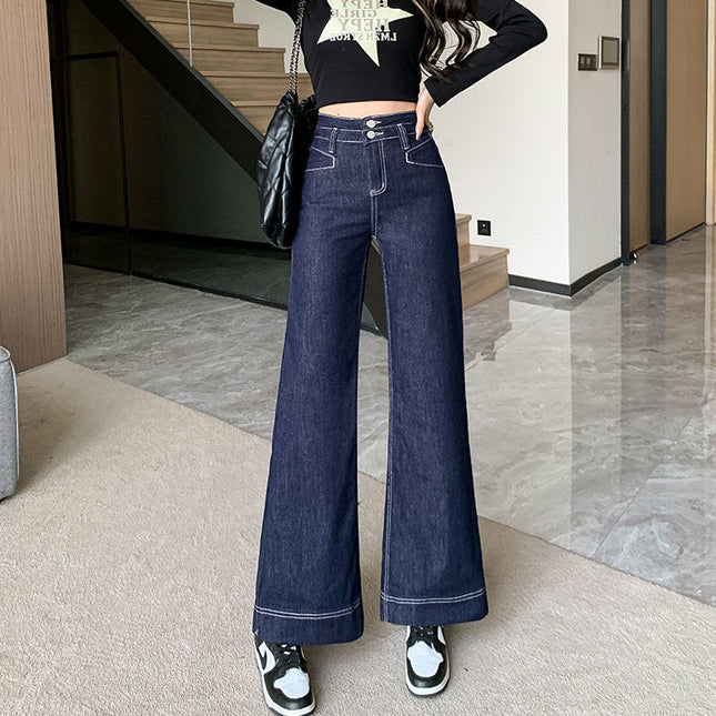 Ins Style dark blue Wide Leg Jeans Elegant Skinny 2025 Pear Shape Figure Women's Loose Dipped Pants