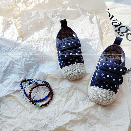 2025 Spring Children's Korean Fisherman Shoes Vintage Floral Soft Sole Board Shoes Girl's Velcro Cloth Shoes