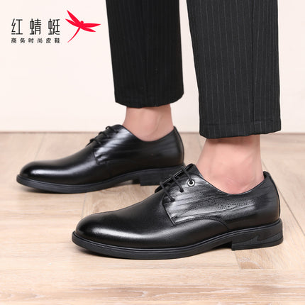 Red Dragonfly Men's Shoes Spring and Autumn Business Dress Leather Shoes Men's Leather Top Layer Cowhide Casual Soft Sole Office Wedding Shoes