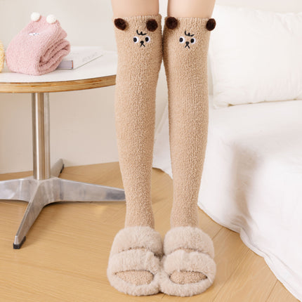 Autumn and Winter Over-The-Knee Extended Coral Floor Socks Cartoon Sleeping Long Tube Warm Plush Embroidered Cute High Socks