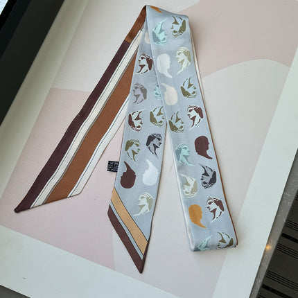 Lined Letter C Puppy Double-Layer Printed All-Match Tie Bag Ribbon Hair Band Ribbon Women's Decorative Small Scarf