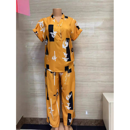 2024 In-Stock Cross-Border Aliexpress Popular Foreign Trade Women's Clothing with Unique Print Two-Piece Set Versatile Korean Fashion