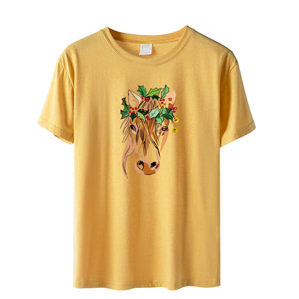 Amazon a generation of hair with green flowers horse head printed loose European and American printed ladies casual T-shirt women's jacket