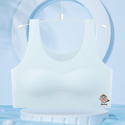 Cute Cartoon Junior Senior high school Students Traceless Ice Silk Girls' Underwear Development Adolescent Girls' Beautiful Back Girls' Bra