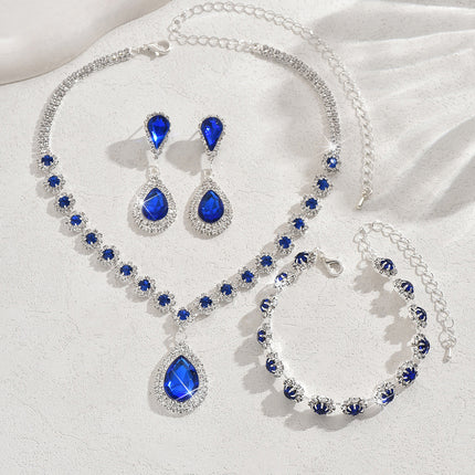 Cross-border Jewelry Explosions Necklace Earrings Bracelet Three-piece Set Full Diamond Flower Bride Jewelry suit Dress Accessories Women