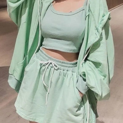 Summer 2024 New Internet Celebrity Sports suit Women's Jacket Vest Shorts Fashion Hong Kong Flavor Three-piece Women's Fashion