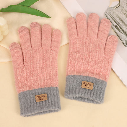 Two-Color Winter Touchscreen Warm Gloves for Women, Cold-Proof Jacquard Cycling Fleece-Lined Gloves, Student Knitted Gloves Wholesale