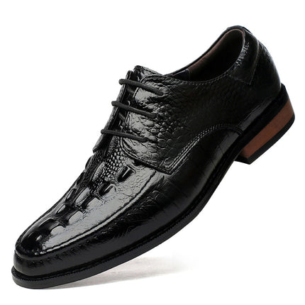 Men's Hollow-out Leather Shoes Spring and Summer Low-top Leather Embossed Crocodile Pattern Craft Face Casual Shoes Wooden Base Single Men's Shoes