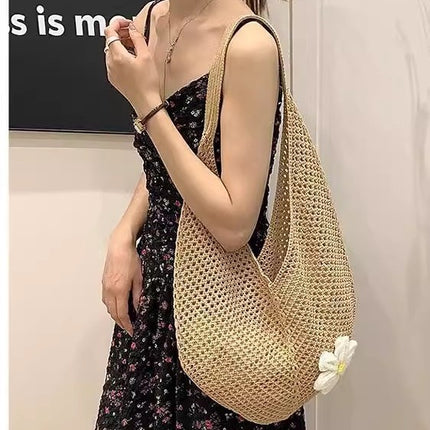Large-Capacity Bag for Women 2025 New Versatile One-Shoulder Seaside Vacation Beach Bag Woven Straw Commuter Tote Bag
