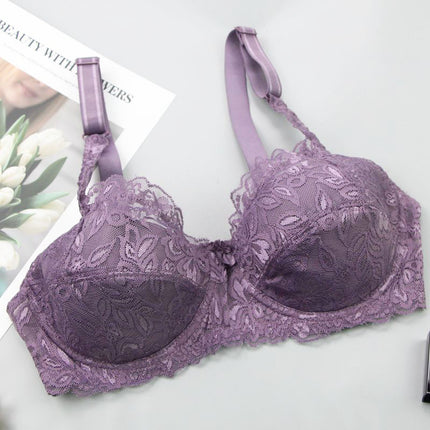 Cross-border explosions ultra-thin cup gathered sexy lace adjustable steel ring bra large size ladies underwear wholesale