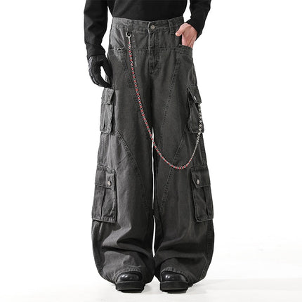 2025 New Washed Deconstructed Workwear Jeans for Men and Women, Retro Multi-Pocket Slim Straight Floor-Length Pants