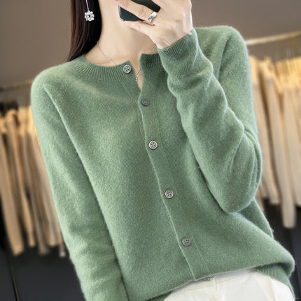 First-line clothing 100 full wool knitted cardigan women's autumn and winter New loose coat versatile comfortable sweater fashion