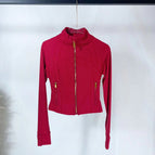 Chinese red gold zipper short jacket / 2/s code