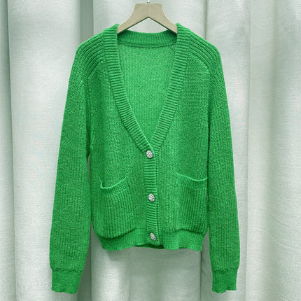 2023 CCTV Spring Festival Gala Qin Lan Same Clothes Green V-Neck Knitted Sweater Cardigan Jacket Women's Autumn and Winter Jacket