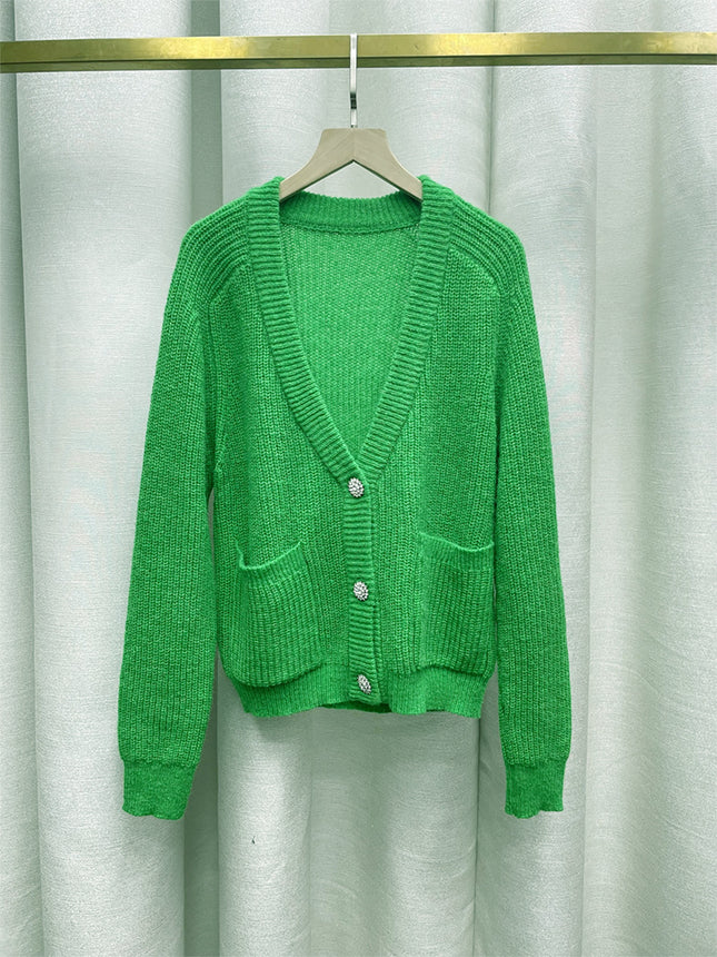 2023 CCTV Spring Festival Gala Qin Lan Same Clothes Green V-Neck Knitted Sweater Cardigan Jacket Women's Autumn and Winter Jacket