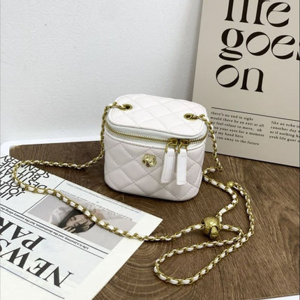 New Textured Box Bag Niche Fashion Lipstick Bag Versatile Small Fragrant Style Rhombus Chain Shoulder Crossbody Bag for Women