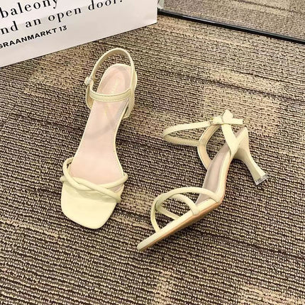 2025 New Summer Style Thin Strap Square Toe Sandals, Versatile High Heels, Western Style Korean Style with Skirt, Light Luxury Women's Shoes