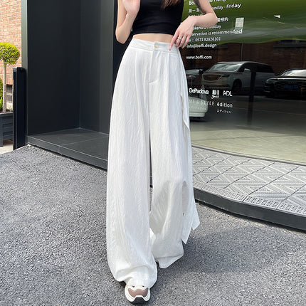 High Waist Washed Cotton Fake Two-piece Strap Spring and Summer All-match Fart Curtain Suit Women's Wide Leg Draping Loose Mop Pants