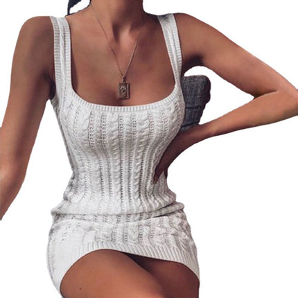 2026 European and American Style Sexy Slim-Fit White Camisole Sweater Bodycon Dress, Cross-Border Amazon Ebay Autumn and Winter Hot Item