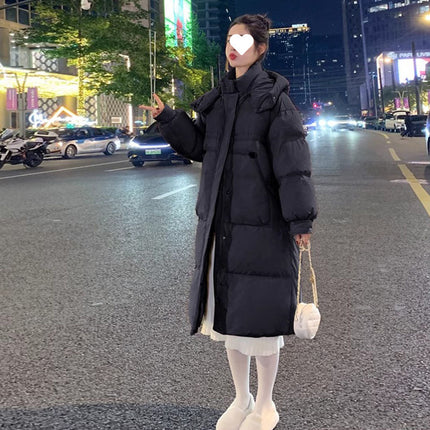 2024 winter new thick hooded light green down jacket women's long knee white duck down loose version