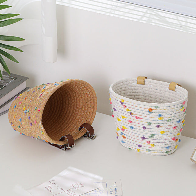 Hand-woven cotton rope children's bicycle front basket basket can put snacks toy basket foldable hanging basket