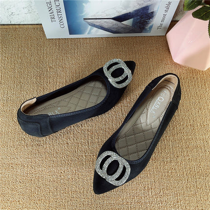 Women's Height-Increasing Shoes 2026 Spring New Suede Rhinestone Pointed Toe Shallow Wedge Comfortable Trendy Loafers