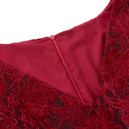 DZ24-168 wine red lace dress 2024 autumn new long sleeve temperament goddess fan dress skirt