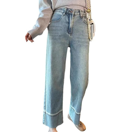 plus size Light Color Straight Jeans Women's Trendy All-match New Explosive High Waist Slimming Loose Cropped Wide Leg Pants