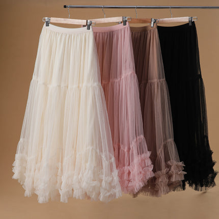 Cross-border Large Pendulum Design Sense Mesh Skirt 2025 New High Waist Slim-looking Pop Skirt Draped Sense Elegant