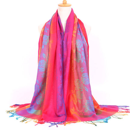 Ethnic Style Women's Vintage Jacquard Scarf Jacquard Cotton Feather Travel Spring and Autumn Long Shawl Warm Air Conditioning D01