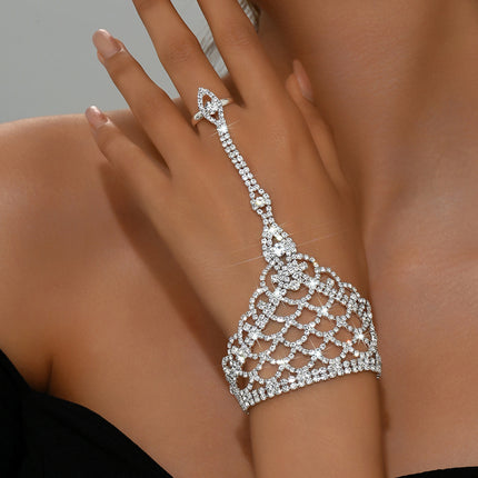 European and American Fashion Shiny Rhinestone Mesh Bracelet Women's Personalized Hollow Zircon Finger Back-Of-Hand Chain Bracelet