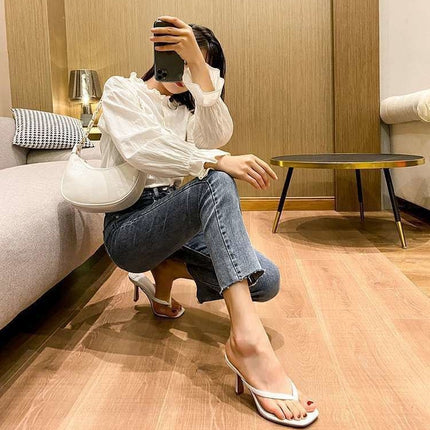 Cross-Border 2026 Summer New Women's Fashion Sandals with Thin Straps, Thong-Toe Design, Thin High Heels, Open-Toe Women's Shoes Size 34-43