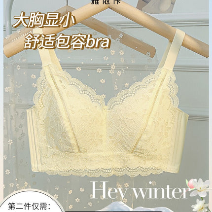 Lace Lingerie for Women with Large Busts, Minimizing Effect, Full Cup, Thin Style, Side Breast Support, Anti-Sagging, Wireless Bra, Beautiful Bust
