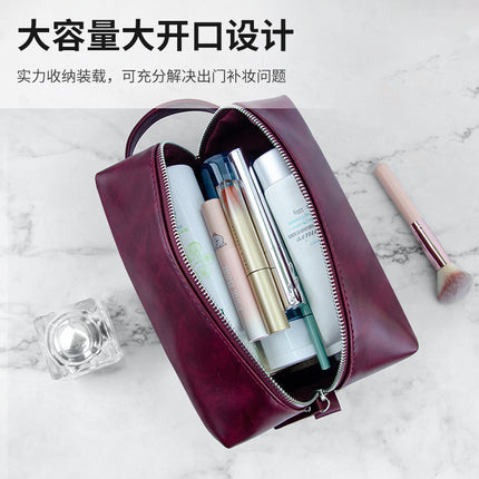 Retro crazy horse pu leather new cross-border cosmetic bag Europe and the United States large capacity travel multi-functional portable washing and storage bag