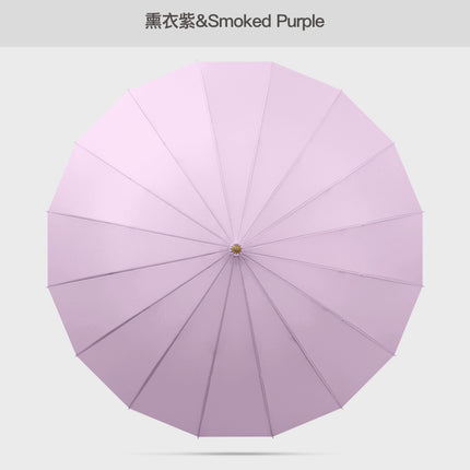 Solid color fresh 16-bone long handle umbrella double large rain-resistant straight rod umbrella High-looking ring handle long handle umbrella