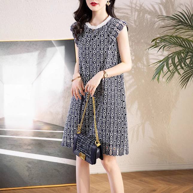 2025 Summer New Entry Light Luxury Retro Chain Hollow Flying Sleeve dress Women
