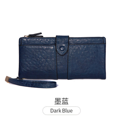 Cross-border European and American retro lychee pattern buckle long women's wallet Korean-style large capacity multi-functional bifold card holder