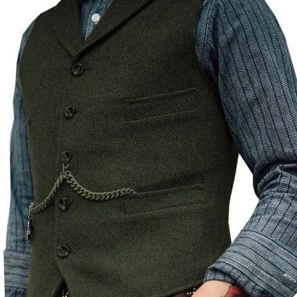 Cross-border European and American men's tough man herringbone suit collar waistcoat Ami Khaji rock punk locomotive men's waistcoat