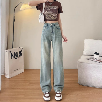 High Waist Narrow Straight Jeans Women's Summer Trend 2024 New Design Sense Simple Small Wide Leg Pants