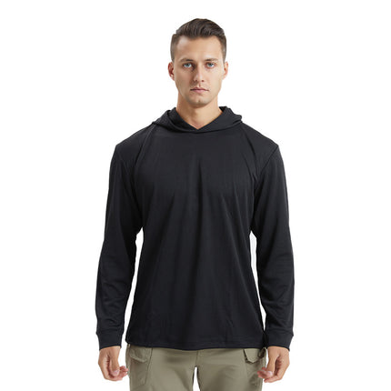 New Men's Long-Sleeved Quick-Drying Hooded Sun Protection t Outdoor Tactical Sports Physical Fitness Breathable Camouflage T-Shirt Camping Style Fishing