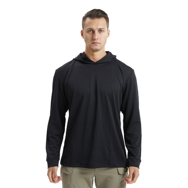 New Men's Long-Sleeved Quick-Drying Hooded Sun Protection t Outdoor Tactical Sports Physical Fitness Breathable Camouflage T-Shirt Camping Style Fishing