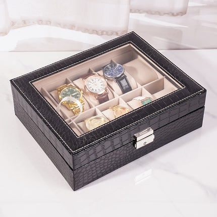 High-End Crocodile Pattern Multi-Compartment Watch Box Jewelry Box Finished Product 10-Compartment Bracelet Jewelry Storage Display Box Cross-Border Shipping
