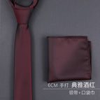 6cm elegant burgundy hand tie + pocket scarf