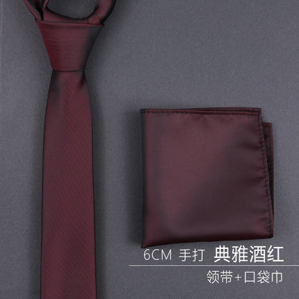 Burgundy Groom Wedding Burgundy Groomsman Formal Business Zipper Knot-Free Men's Tie Wedding
