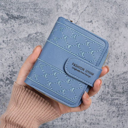 Factory New Women's Wallet Short Zipper Large Capacity Coin Purse All-match Embroidered Color Clutch Card Bag