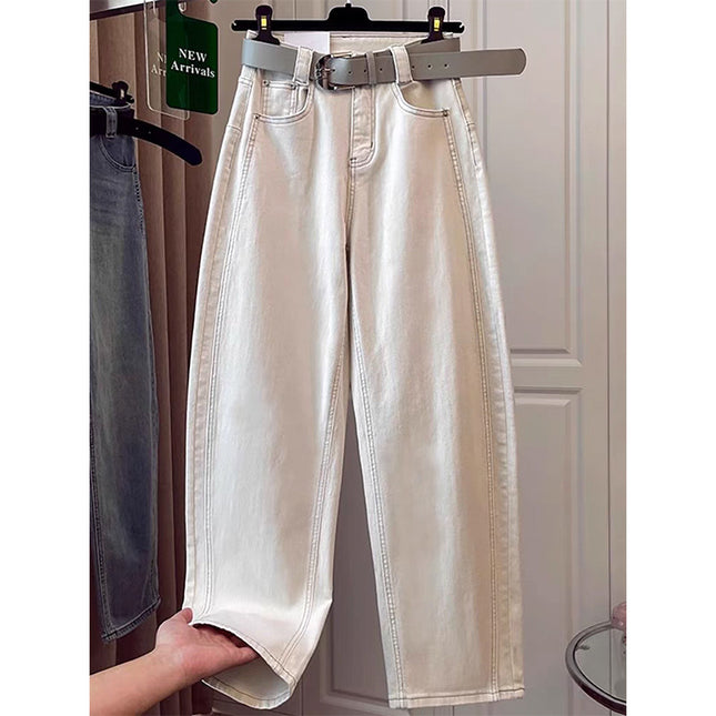 White Curved Knife Jeans for Women, Summer New Style, Loose High-Waisted Sickle Wide-Leg Pants, Petite Plus Size Carrot Banana Pants